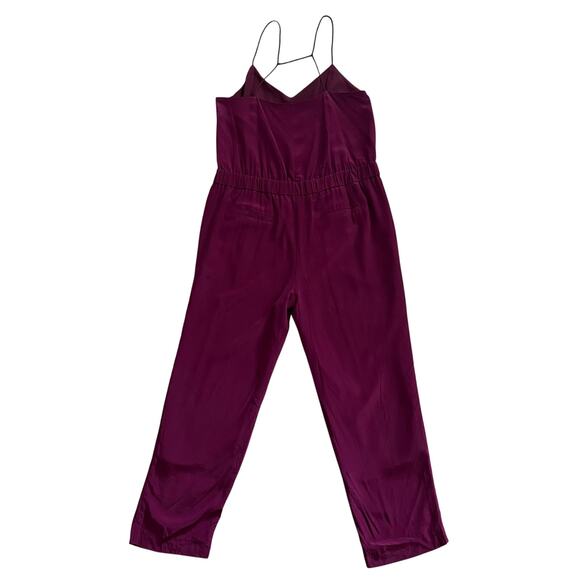 J Crew Silk Jumpsuit 8 Berry Strappy Purple Straight Leg V-Neck High Waist Chic - Picture 4 of 12